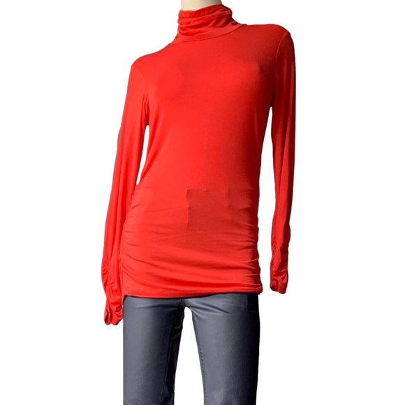 Like new Design History long red ruched jersey top blouse - size M - Picture 1 of 3